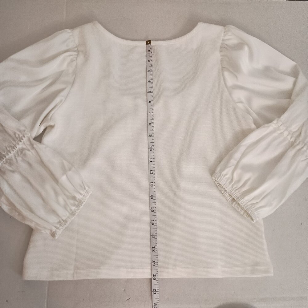 Anthropologie Maeve White Puff Sleeve Top L - Large - Picture 12 of 15